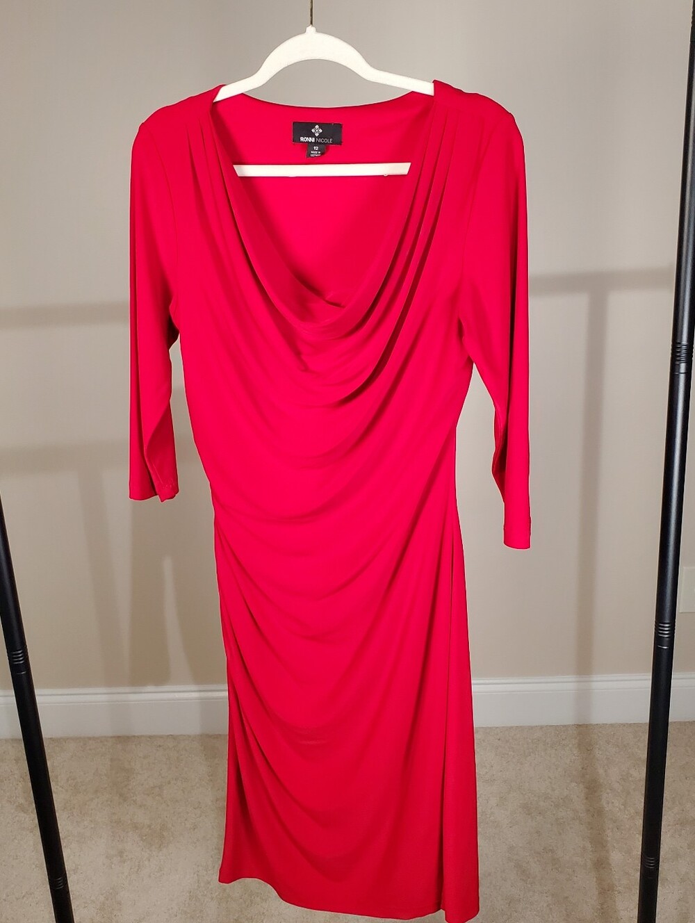 Ronni Nicole - Red Draped - Cowl Neck Long Sleeve Dress Sz. 12